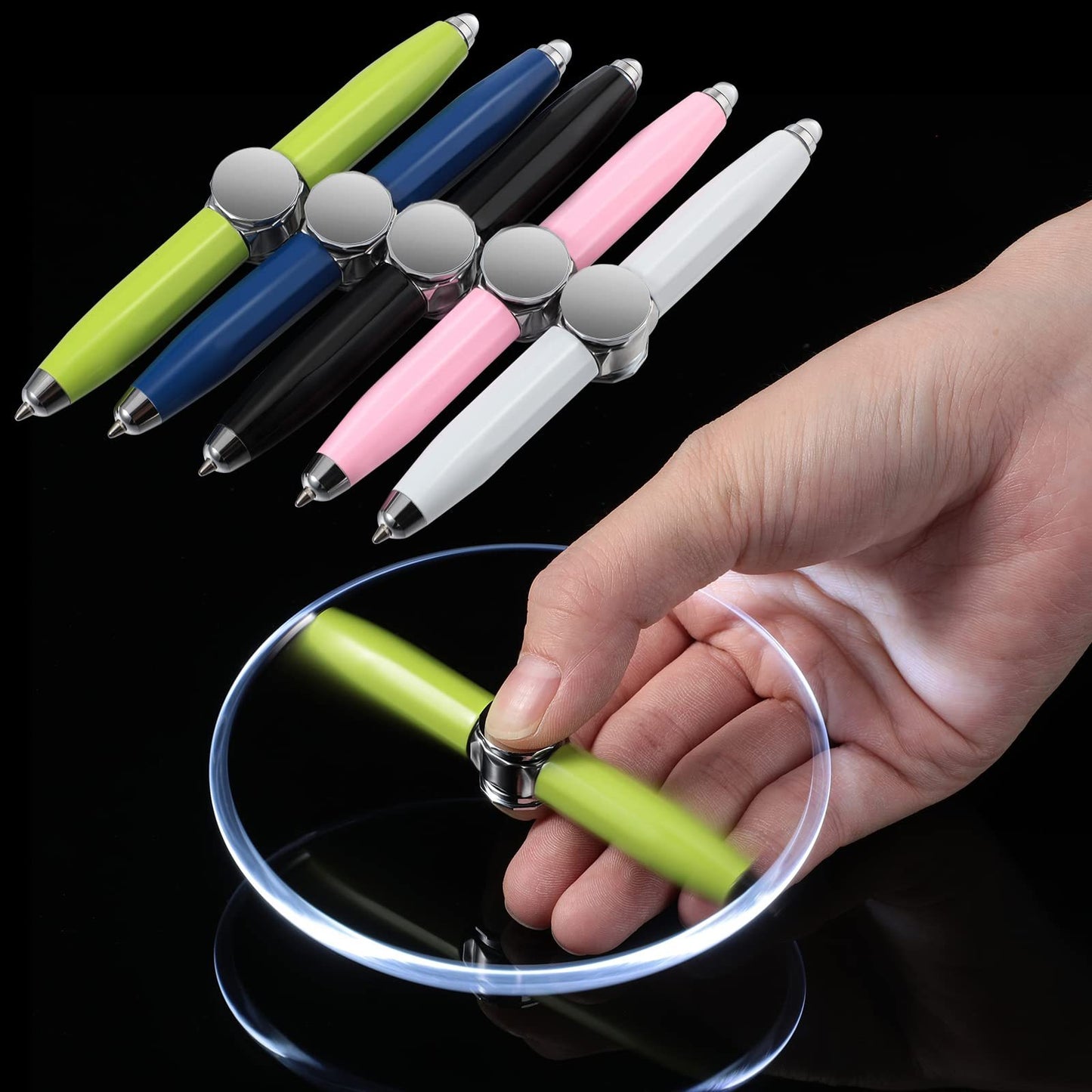 Creative Multi-Function LED Pen Spinning ADHD Decompression Gyro Metal Ballpoint Pen Fashion Office School Supplies Writing Pens