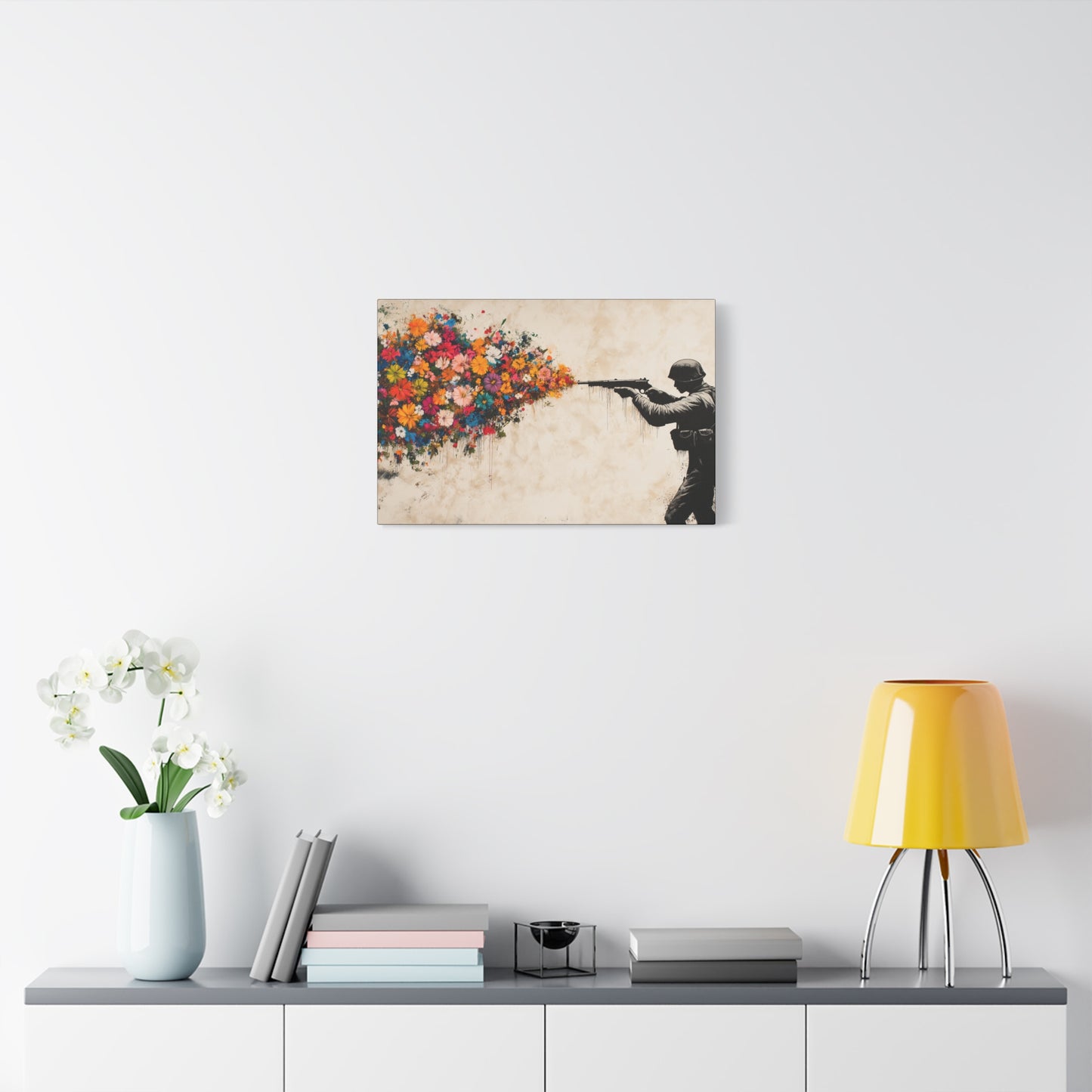 Vibrant Flower Burst Canvas Art | Military Meets Nature Wall Decor - CoolCollectiveCo