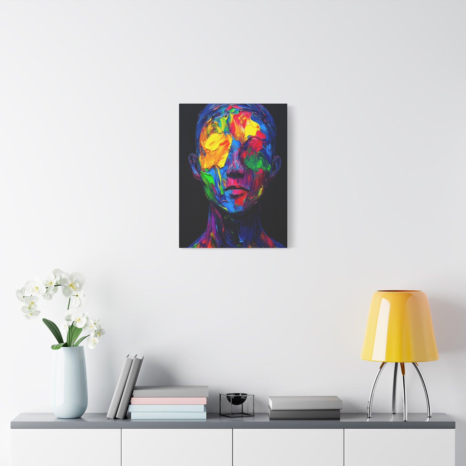 Vibrant Abstract Neon Oil Paint Face Canvas Art Print | 1.25" Stretched Matte Canvas for Home Decor - CoolCollectiveCo