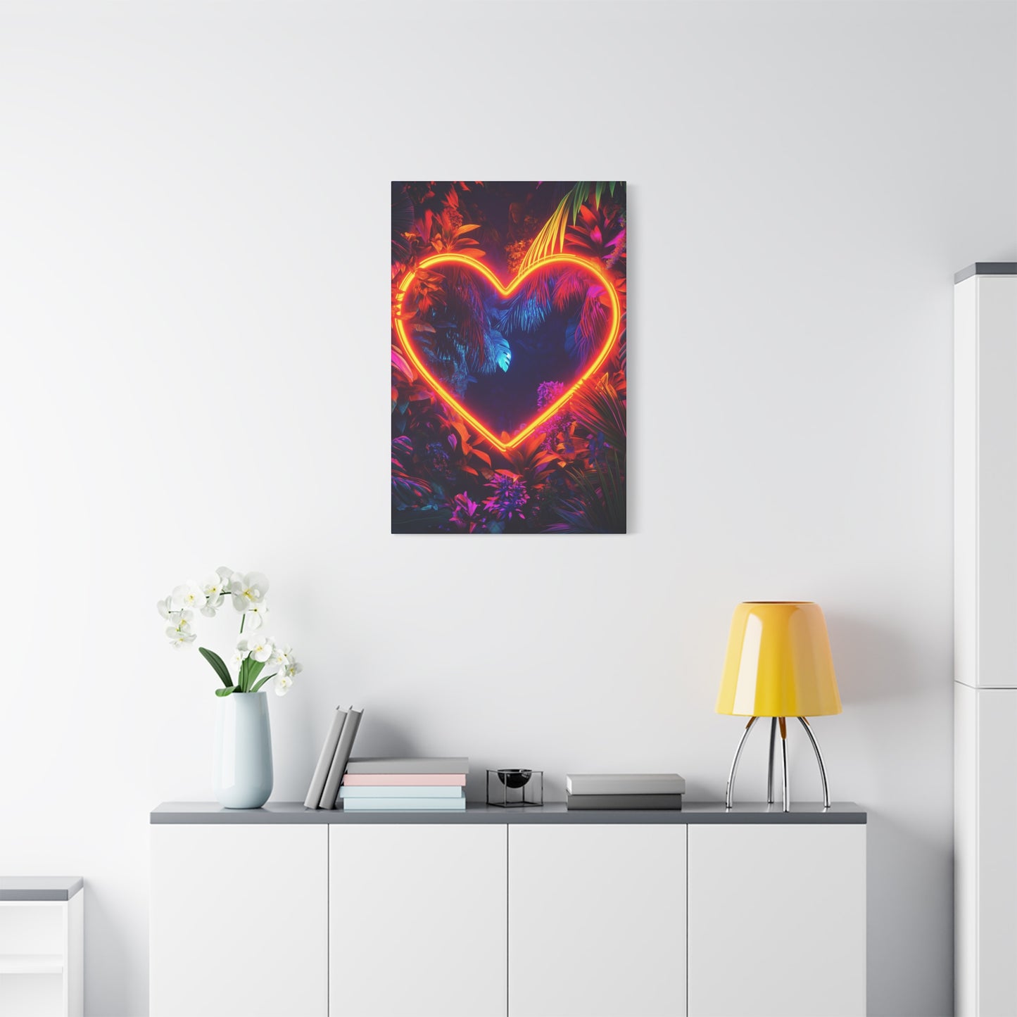 Neon Heart Wall Art Canvas - Vibrant Tropical Decor - CoolCollectiveCo