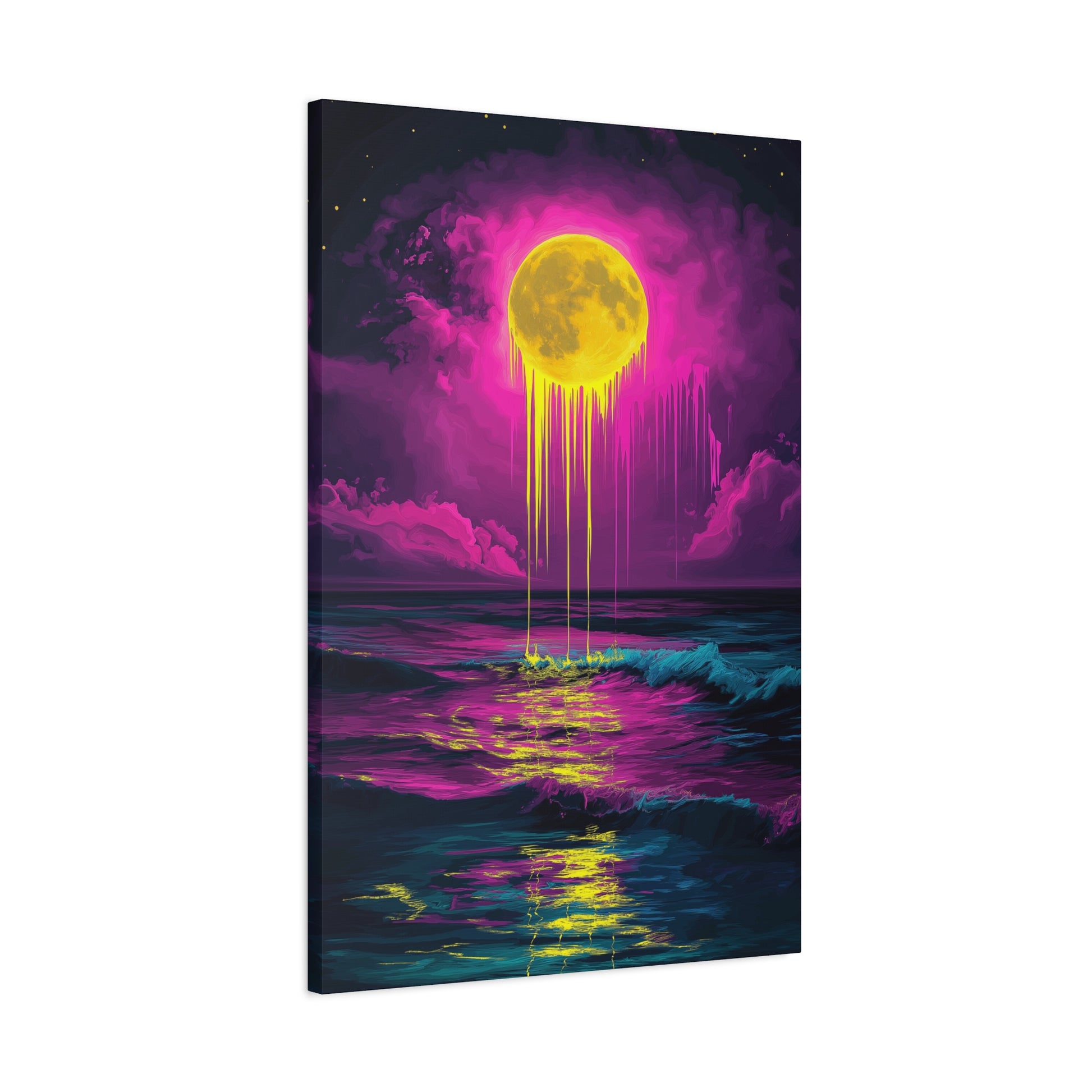 Vibrant Moon Melt Canvas Art - Neon Ocean Decor - CoolCollectiveCo