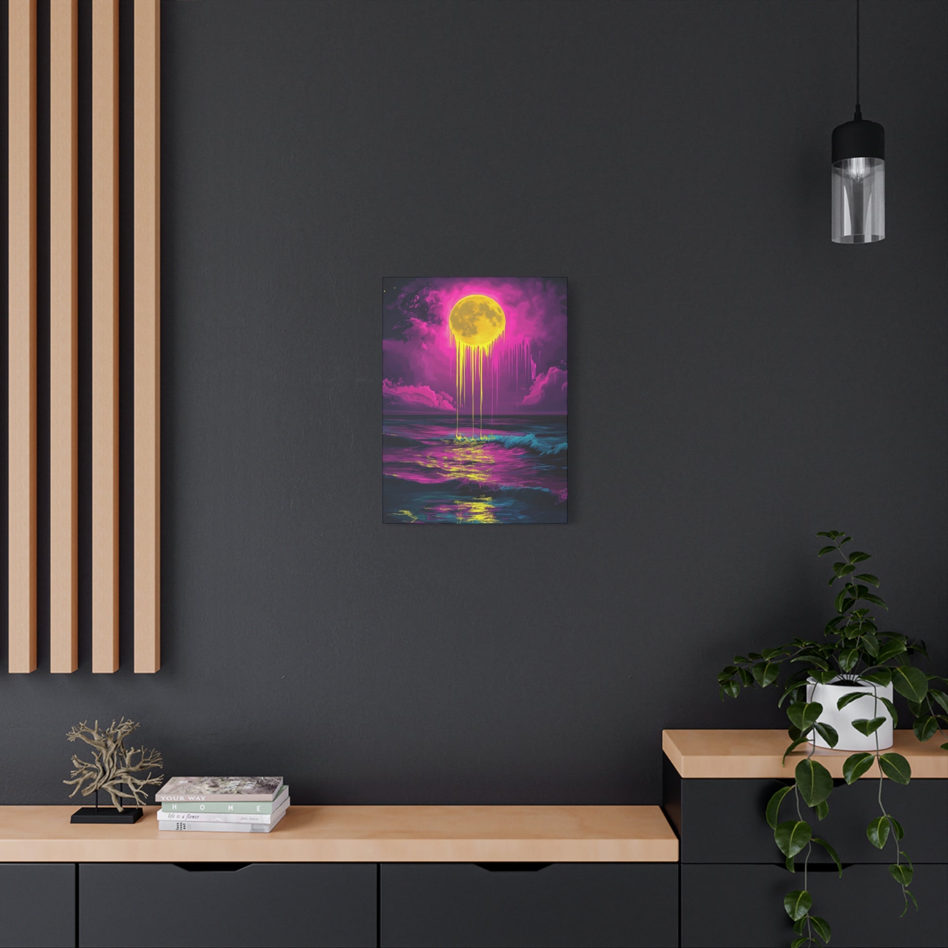 Vibrant Moon Melt Canvas Art - Neon Ocean Decor - CoolCollectiveCo