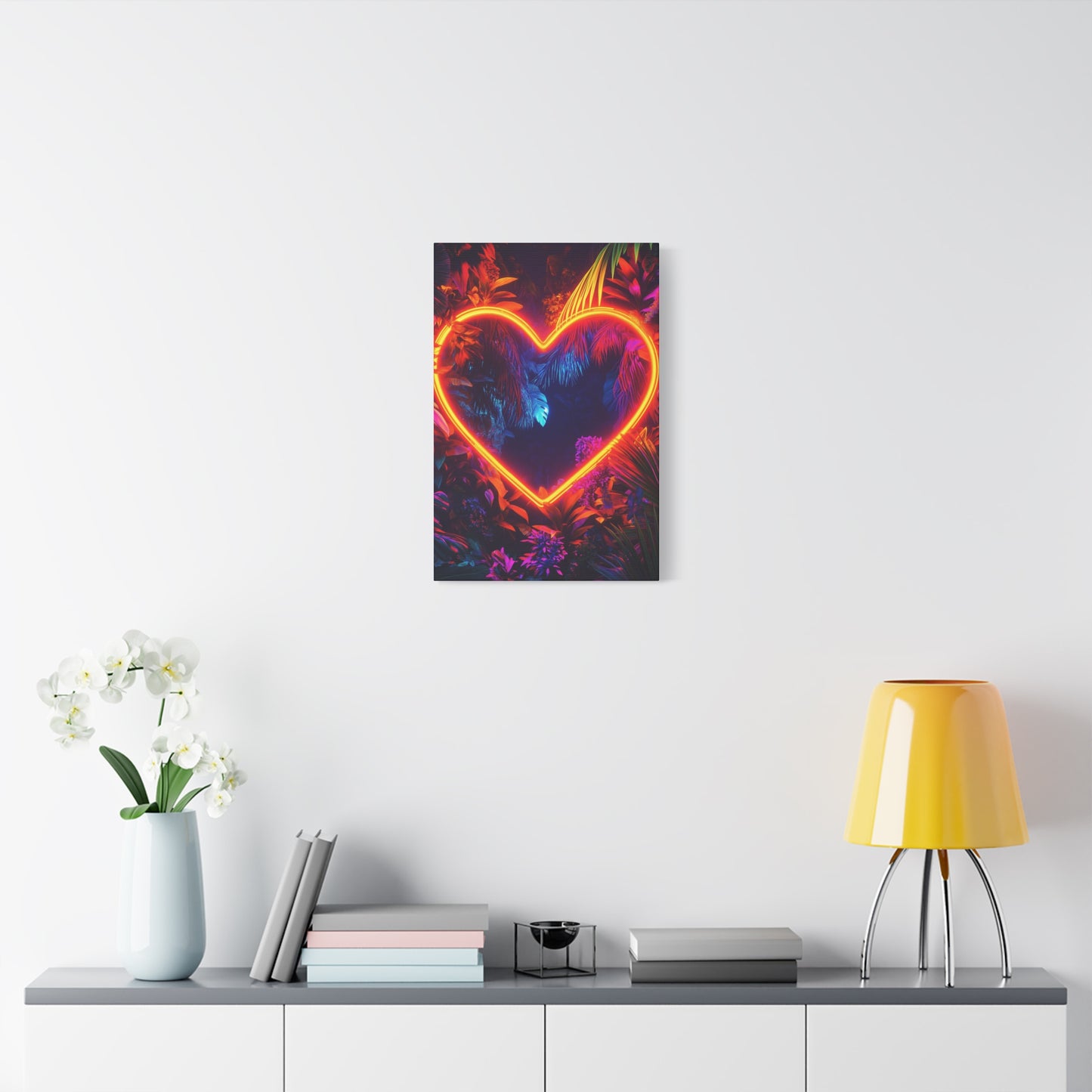 Neon Heart Wall Art Canvas - Vibrant Tropical Decor - CoolCollectiveCo