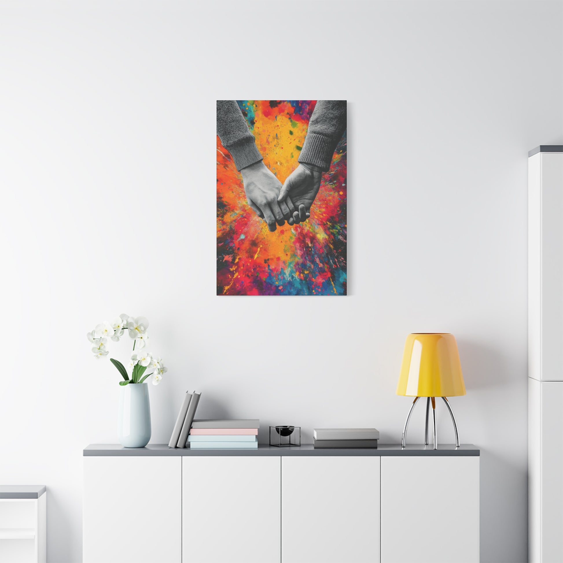 Colorful Grayscale Holding Hands Canvas Art - Romantic Wall Décor - CoolCollectiveCo