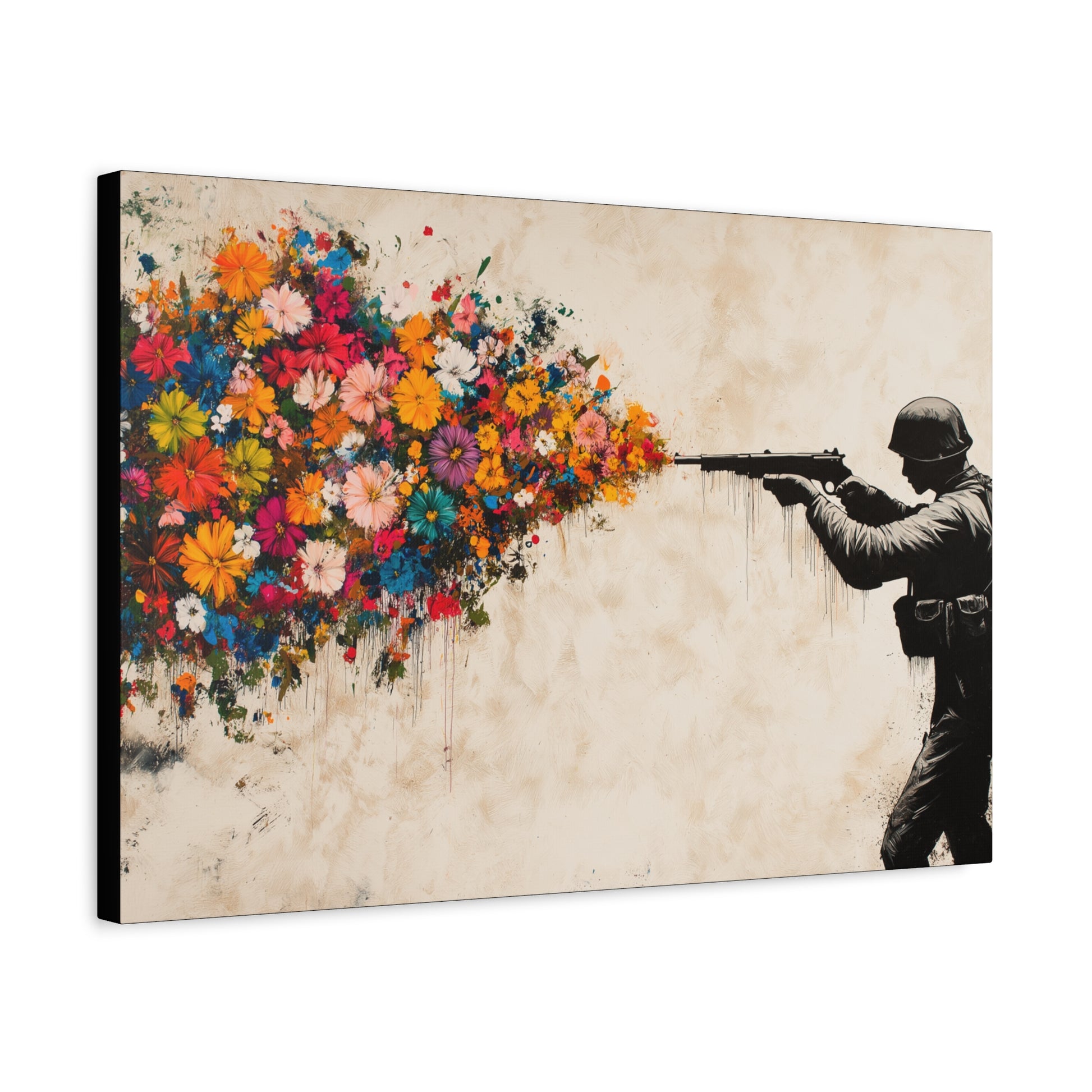 Vibrant Flower Burst Canvas Art | Military Meets Nature Wall Decor - CoolCollectiveCo