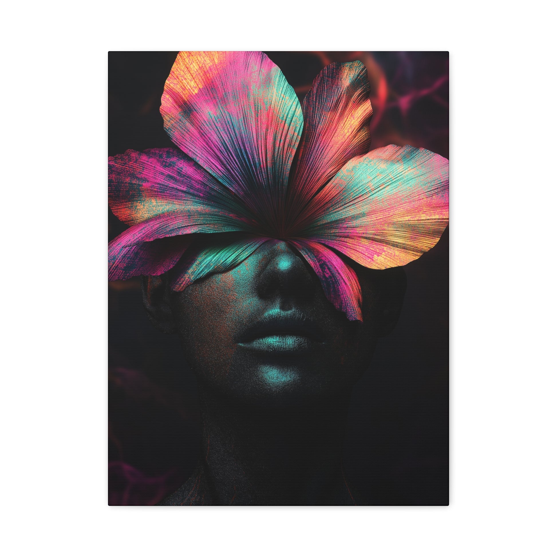 Neon Floral Head Canvas Art - Vibrant Wall Decor for Home & Office - CoolCollectiveCo