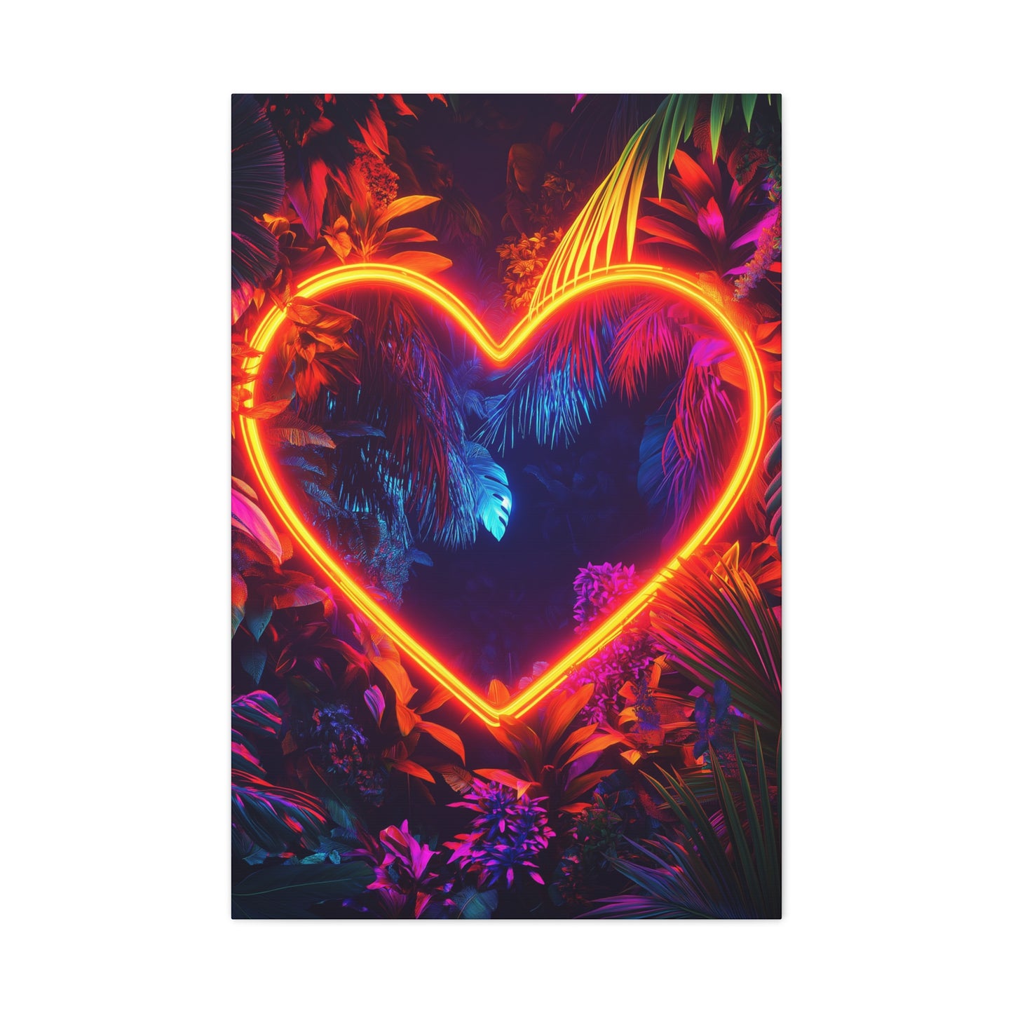 Neon Heart Wall Art Canvas - Vibrant Tropical Decor - CoolCollectiveCo