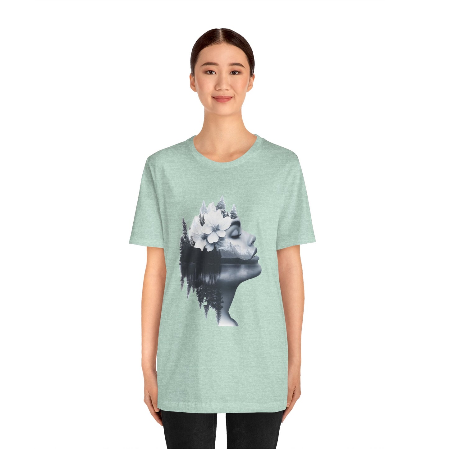 Nature-Inspired Unisex Jersey Tee – Serene Landscape & Floral Design - CoolCollectiveCo