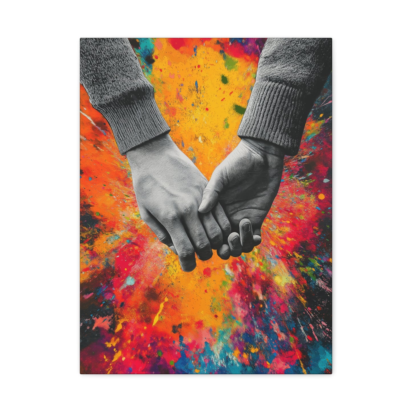 Colorful Grayscale Holding Hands Canvas Art - Romantic Wall Décor - CoolCollectiveCo