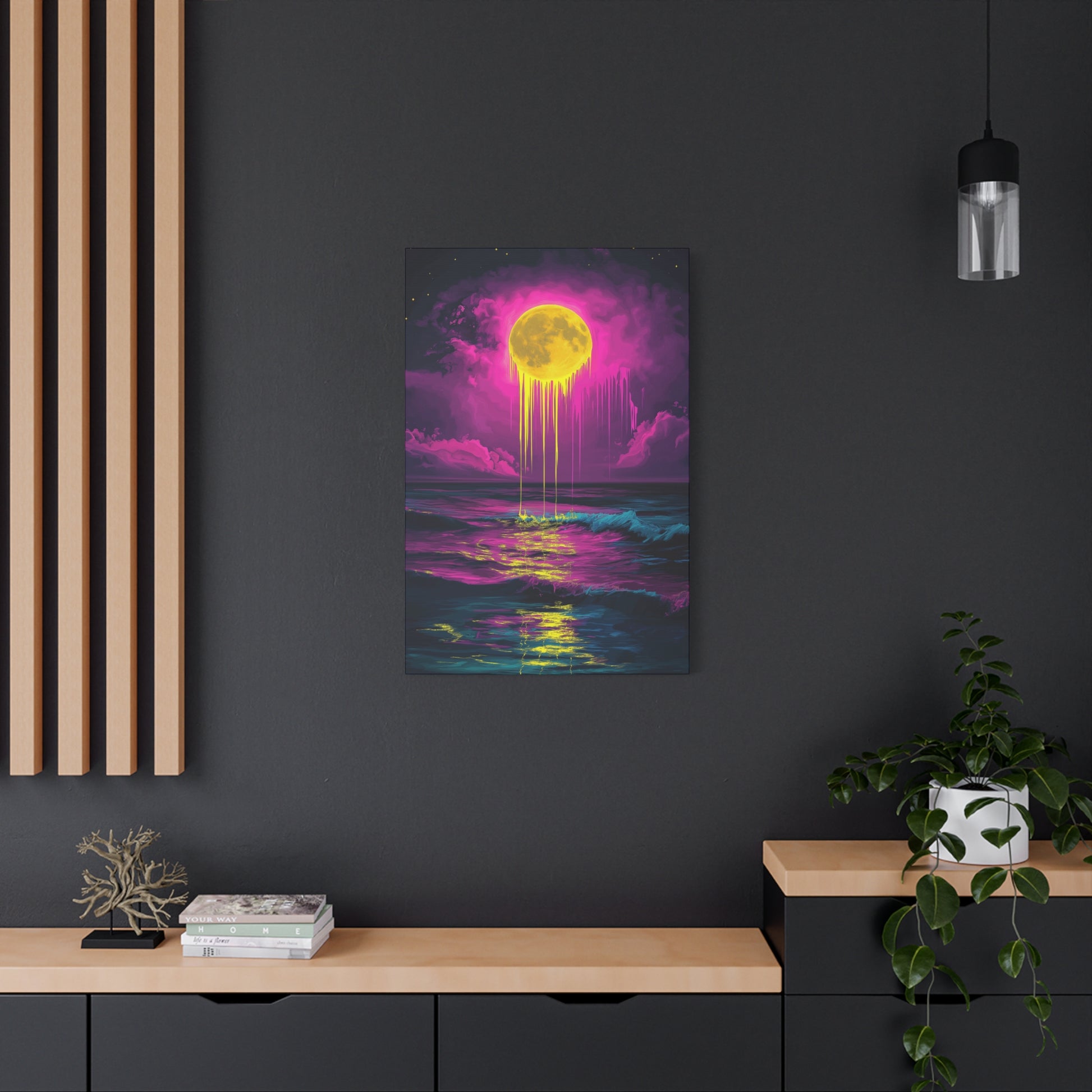 Vibrant Moon Melt Canvas Art - Neon Ocean Decor - CoolCollectiveCo