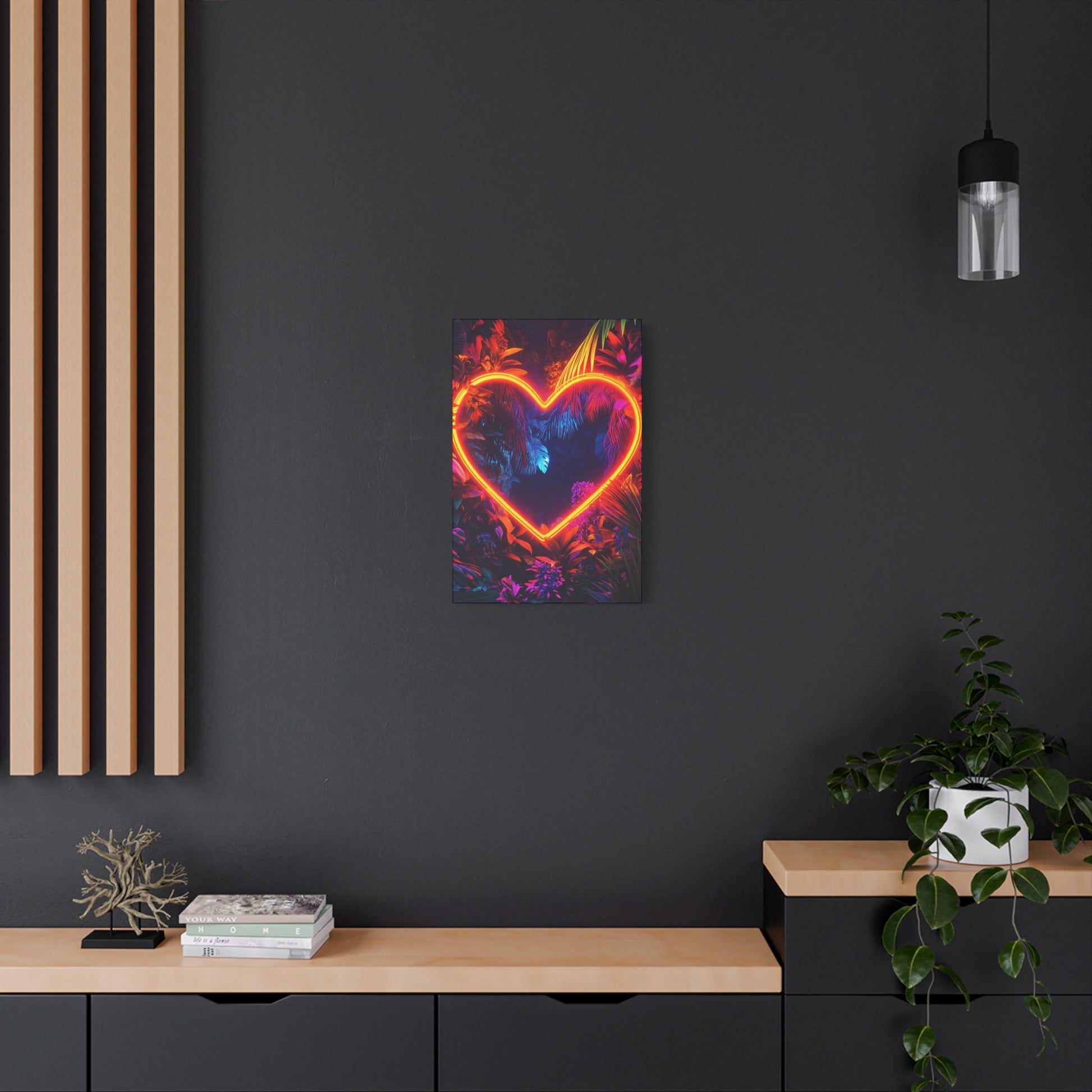 Neon Heart Wall Art Canvas - Vibrant Tropical Decor - CoolCollectiveCo