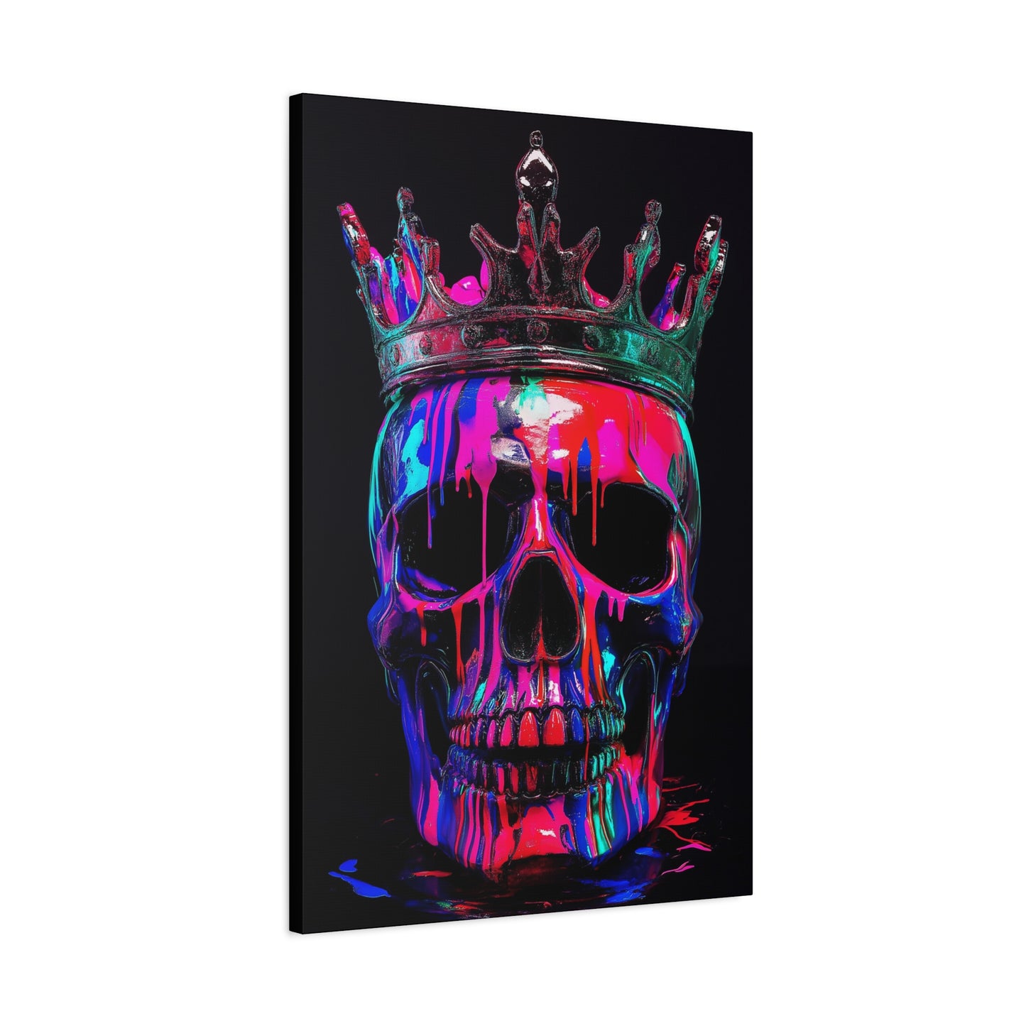 Neon Skull Wall Art Canvas - Colorful Crowned Skull Decor - CoolCollectiveCo