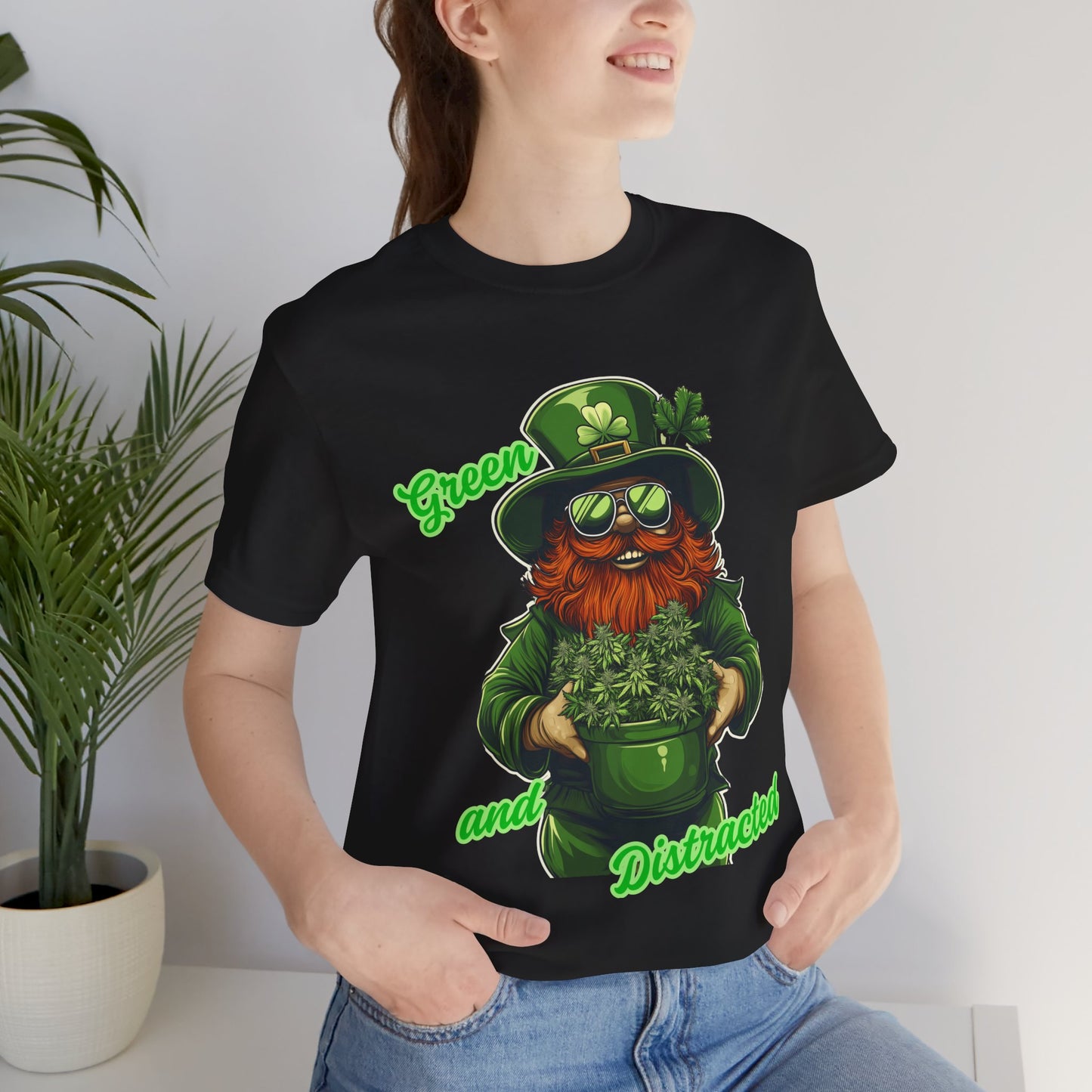 ADHD Green and Distracted St. Patrick's Day Tee - Unisex Jersey Short Sleeve Shirt for Weed Lovers