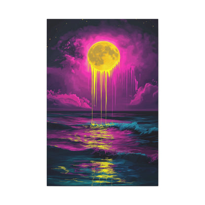 Vibrant Moon Melt Canvas Art - Neon Ocean Decor - CoolCollectiveCo