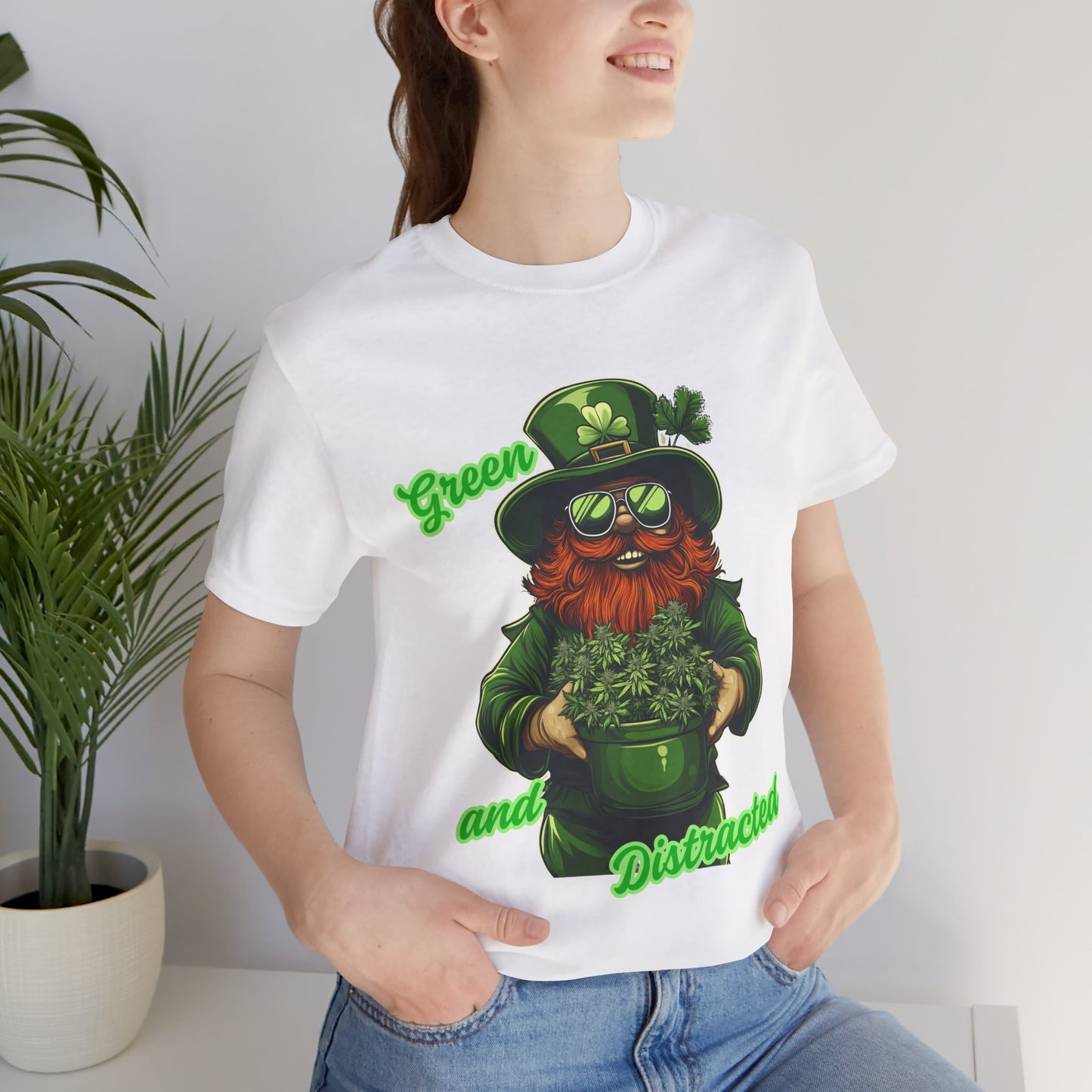 ADHD Green and Distracted St. Patrick's Day Tee - Unisex Jersey Short Sleeve Shirt for Weed Lovers