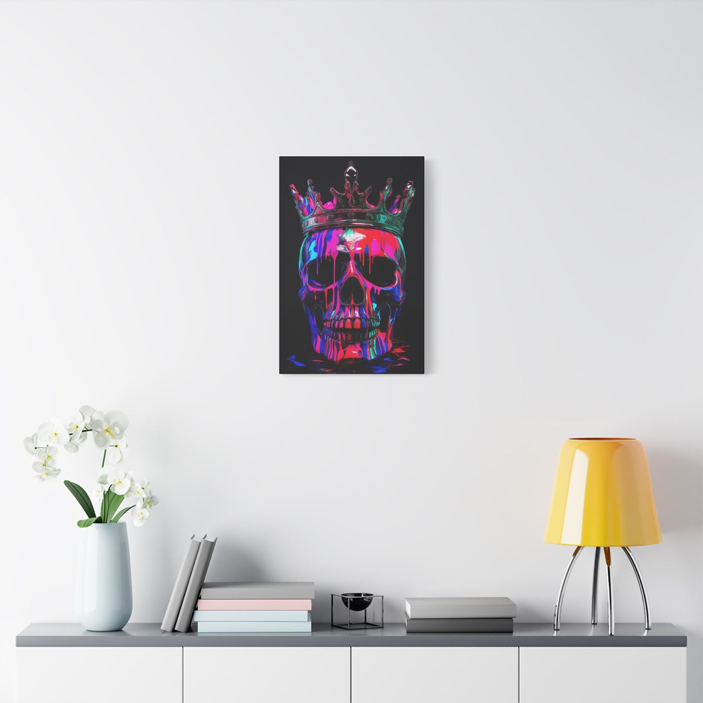 Neon Skull Wall Art Canvas - Colorful Crowned Skull Decor - CoolCollectiveCo