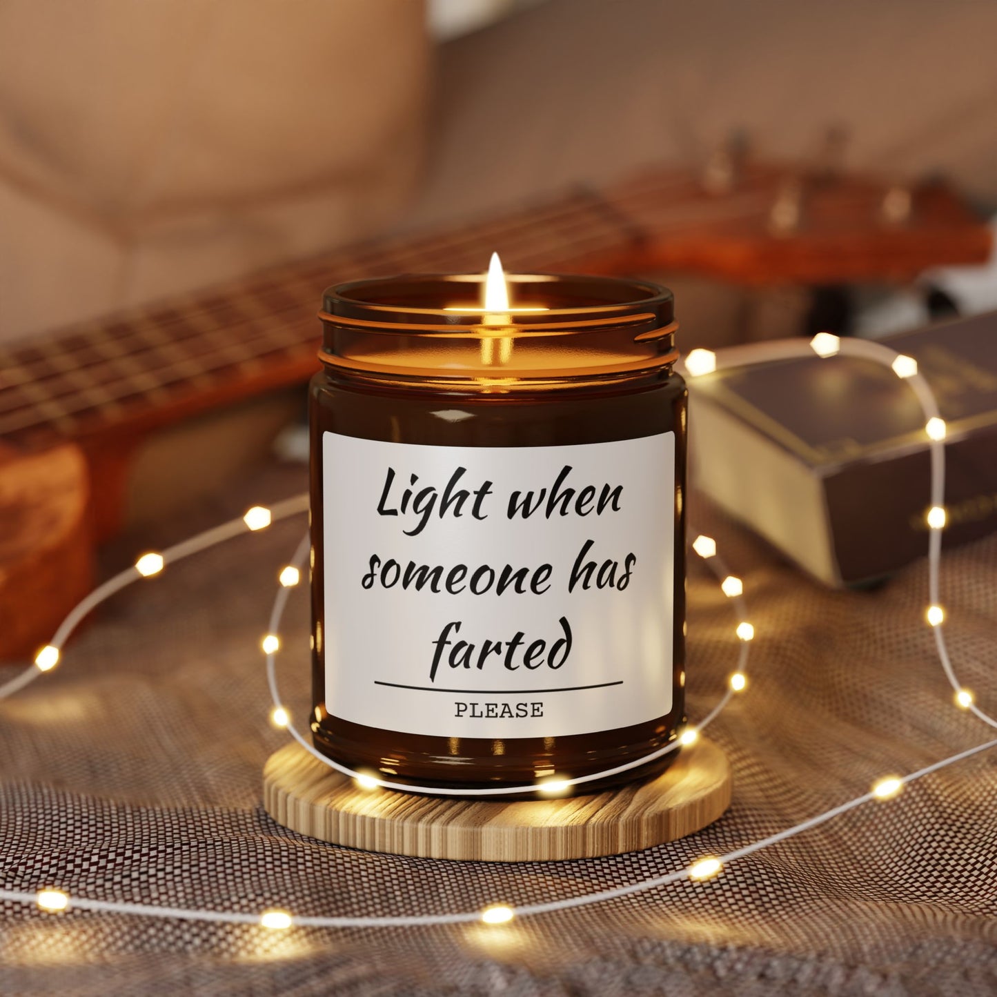 Light when someone has farted. PLEASE. Scented Soy Candle (Multi-Size, Amber Jar) - CoolCollectiveCo