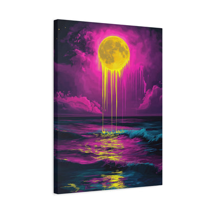 Vibrant Moon Melt Canvas Art - Neon Ocean Decor - CoolCollectiveCo