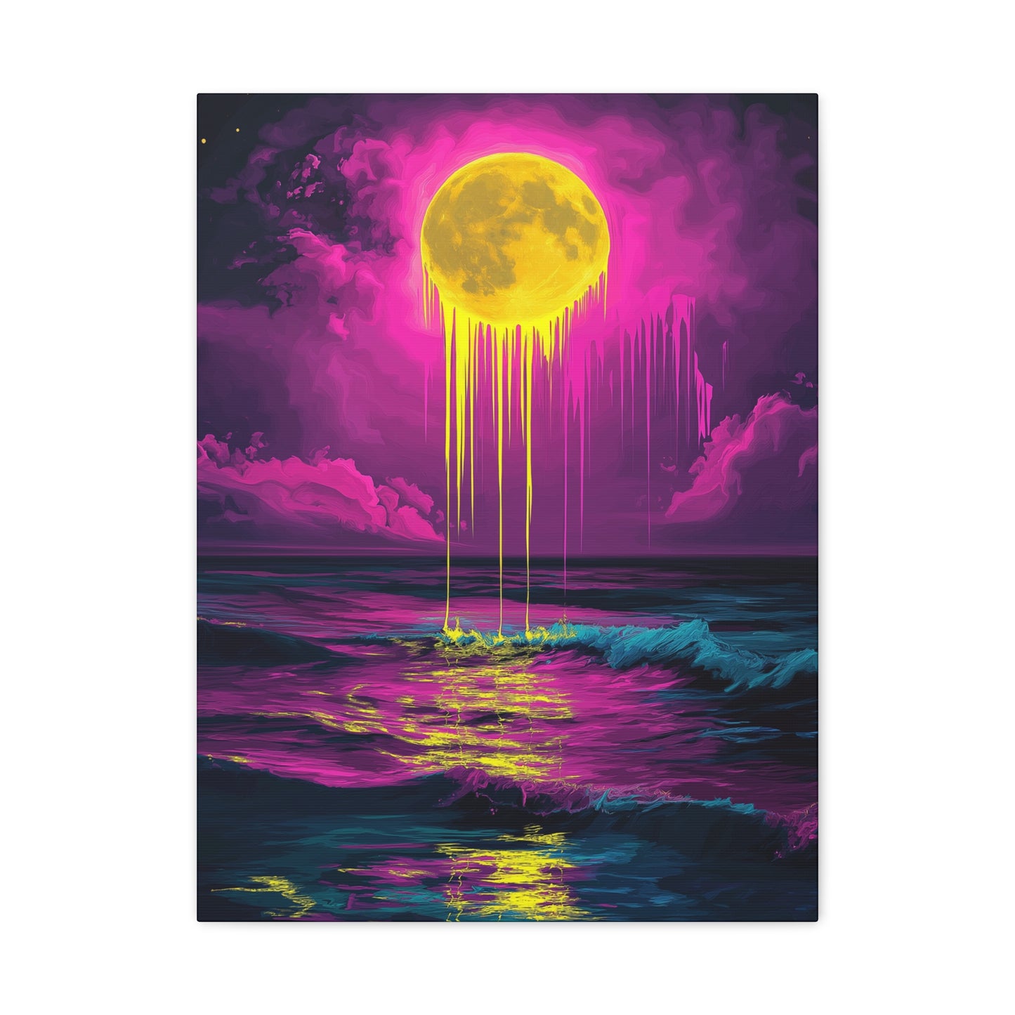 Vibrant Moon Melt Canvas Art - Neon Ocean Decor - CoolCollectiveCo