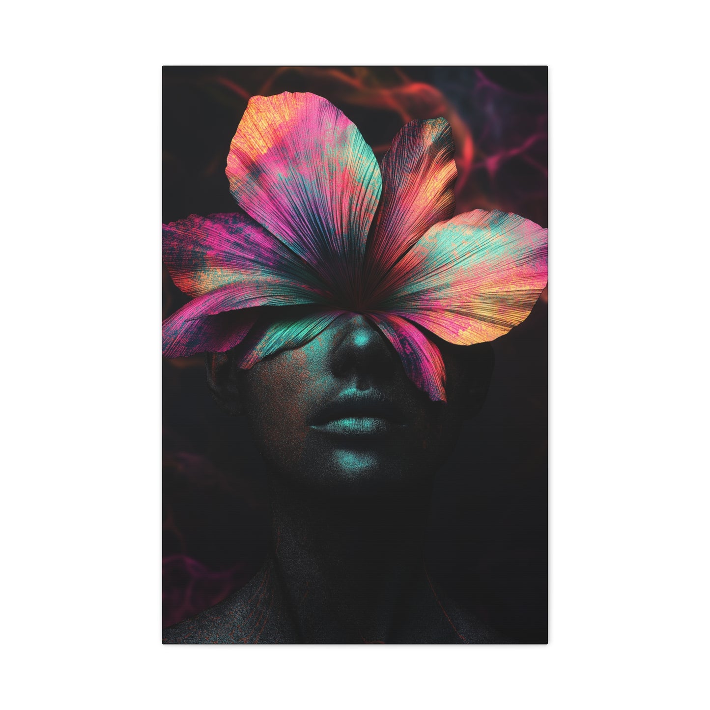 Neon Floral Head Canvas Art - Vibrant Wall Decor for Home & Office - CoolCollectiveCo