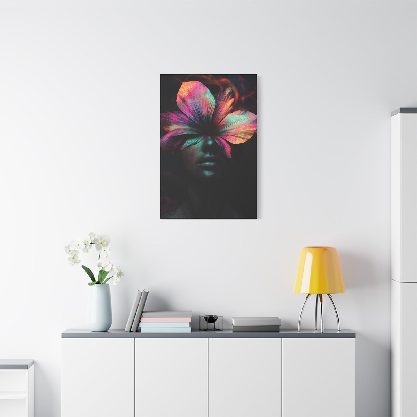 Neon Floral Head Canvas Art - Vibrant Wall Decor for Home & Office - CoolCollectiveCo