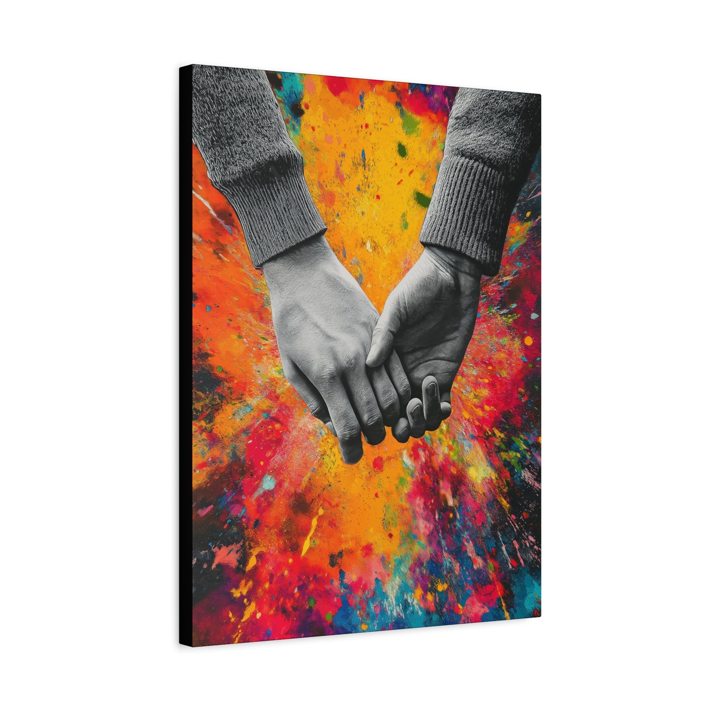 Colorful Grayscale Holding Hands Canvas Art - Romantic Wall Décor - CoolCollectiveCo