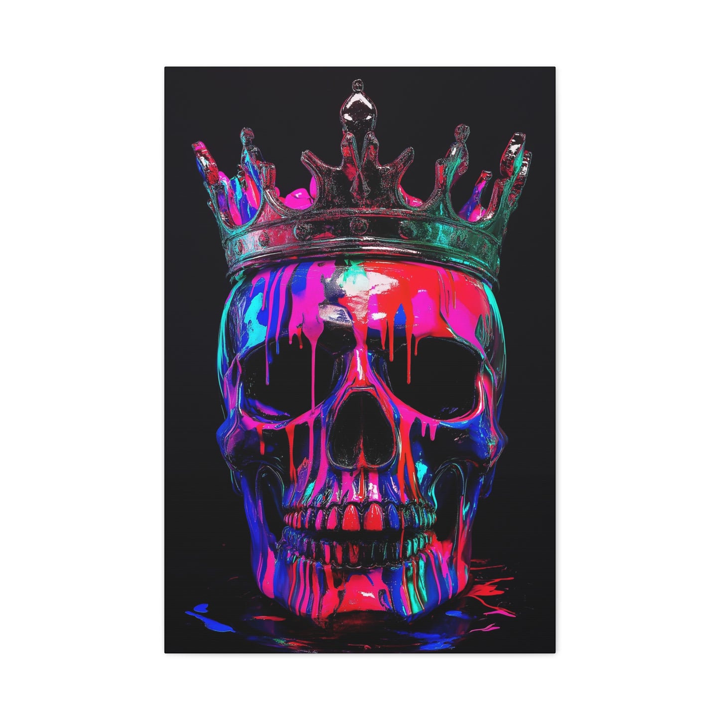 Neon Skull Wall Art Canvas - Colorful Crowned Skull Decor - CoolCollectiveCo