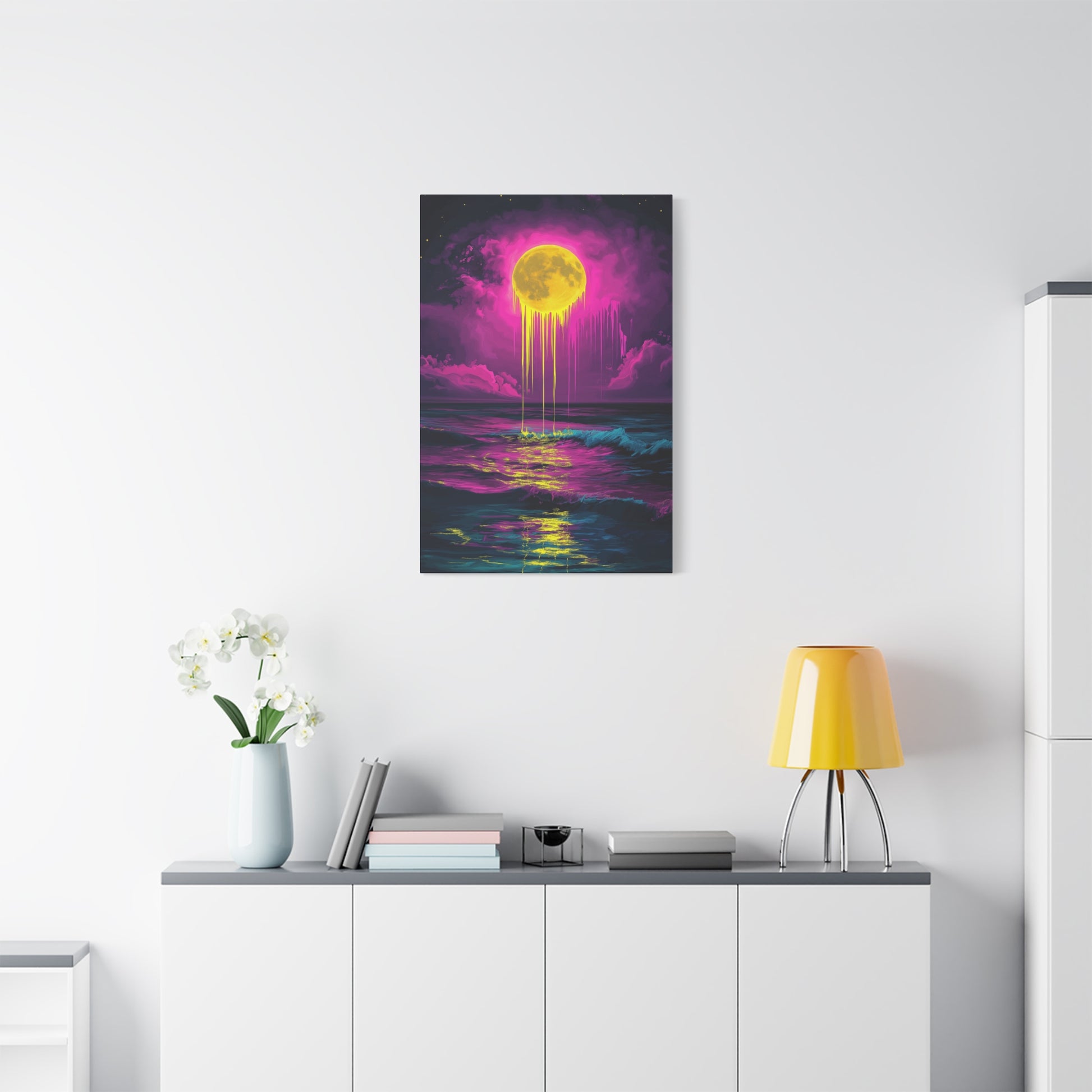 Vibrant Moon Melt Canvas Art - Neon Ocean Decor - CoolCollectiveCo