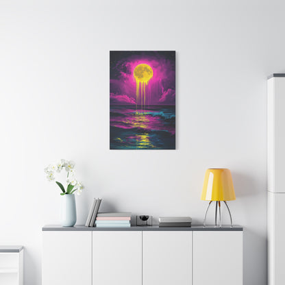 Vibrant Moon Melt Canvas Art - Neon Ocean Decor - CoolCollectiveCo