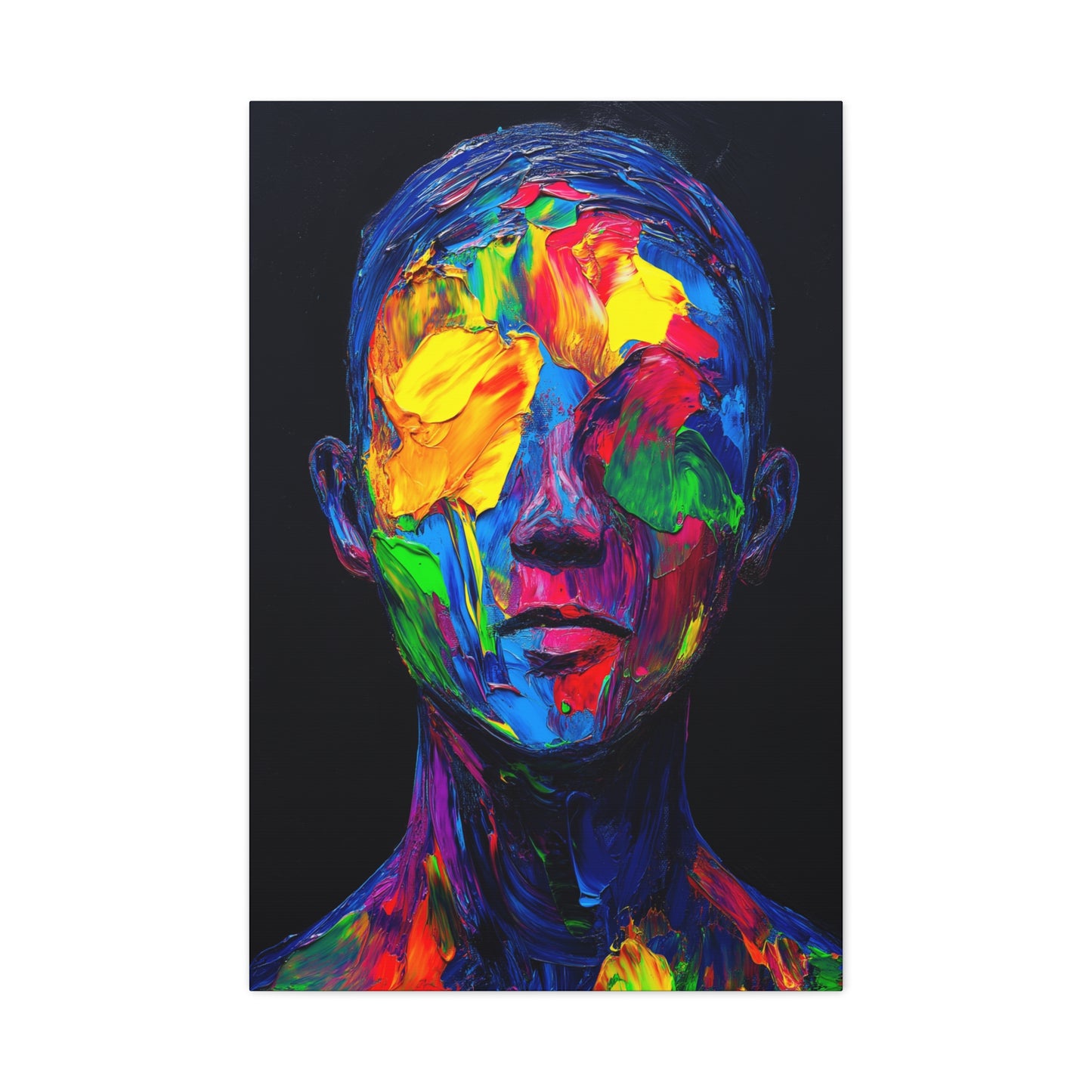 Vibrant Abstract Neon Oil Paint Face Canvas Art Print | 1.25" Stretched Matte Canvas for Home Decor - CoolCollectiveCo