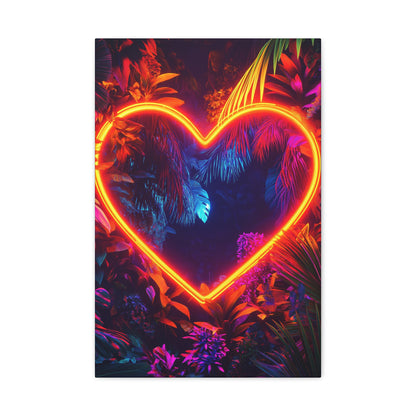 Neon Heart Wall Art Canvas - Vibrant Tropical Decor - CoolCollectiveCo