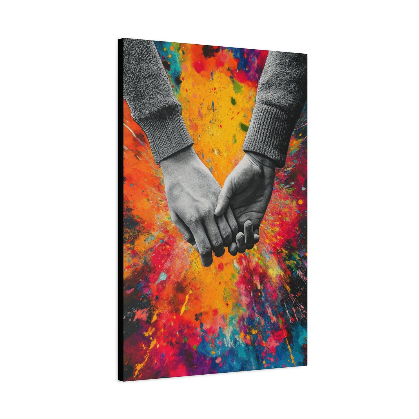 Colorful Grayscale Holding Hands Canvas Art - Romantic Wall Décor - CoolCollectiveCo