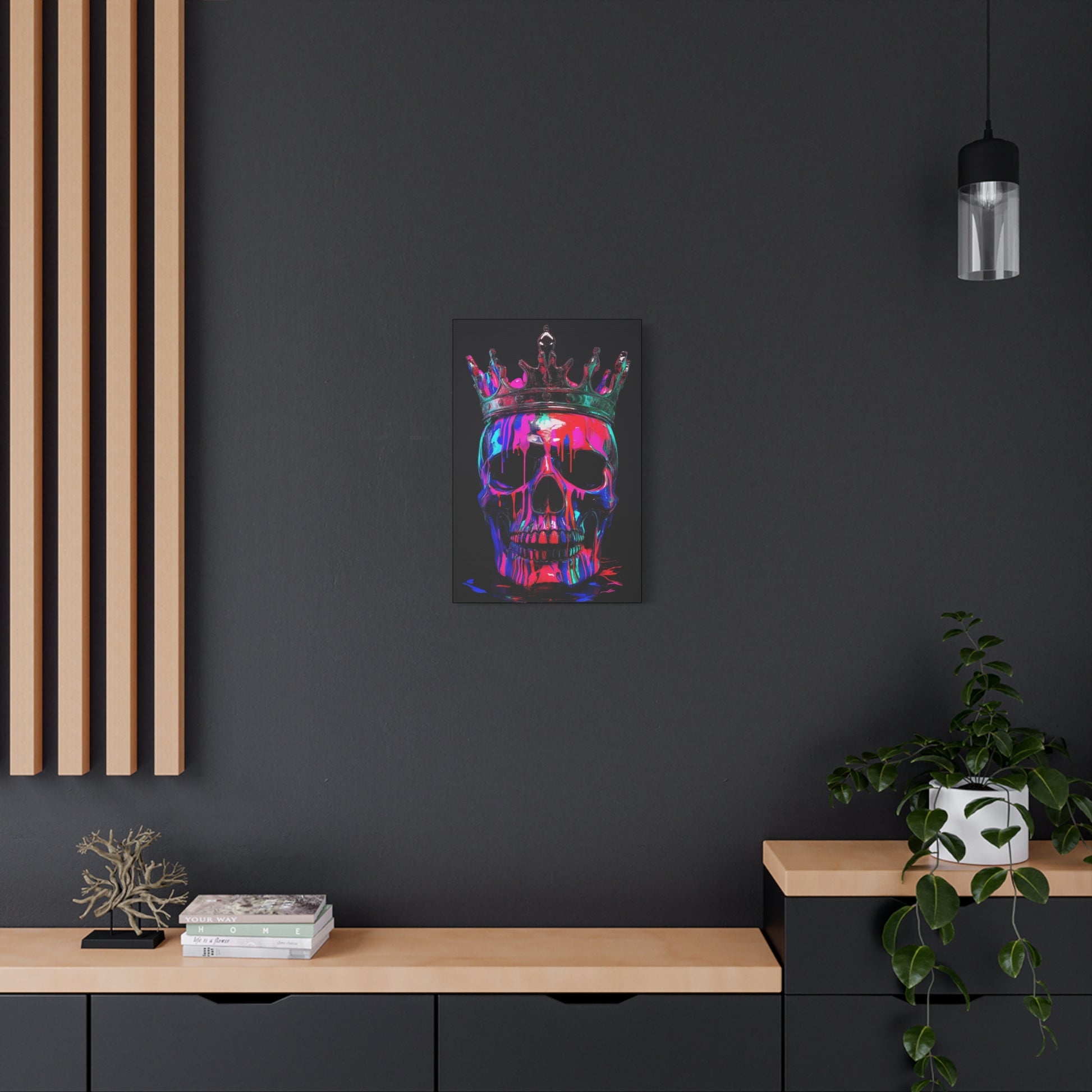 Neon Skull Wall Art Canvas - Colorful Crowned Skull Decor - CoolCollectiveCo