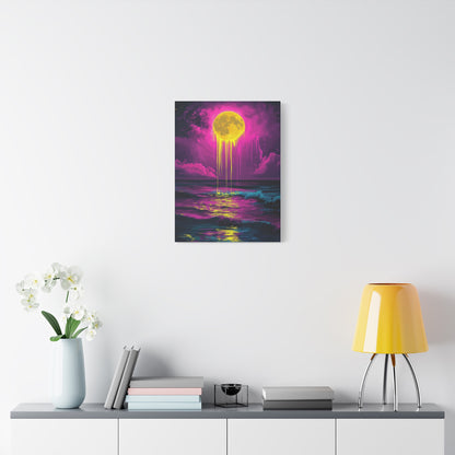 Vibrant Moon Melt Canvas Art - Neon Ocean Decor - CoolCollectiveCo