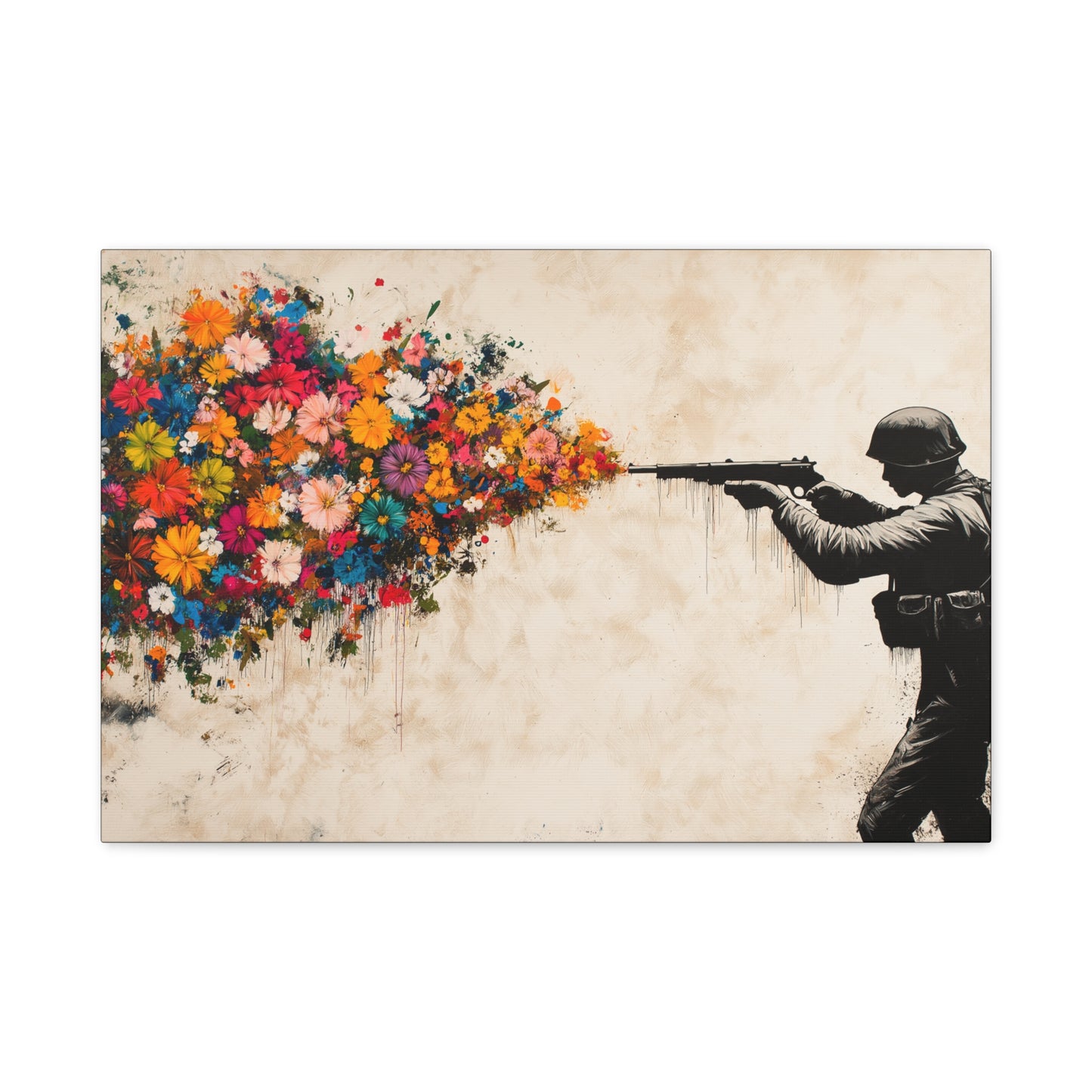 Vibrant Flower Burst Canvas Art | Military Meets Nature Wall Decor - CoolCollectiveCo